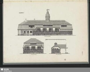 Ansichten [Straßen- und Seitenansicht], Schule der Gemeinde Neu-Eibau, Oberlausitz