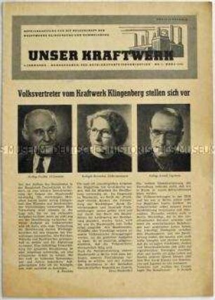Betriebszeitung des Kraftwerkes Klingenberg (Berlin) mit Porträts seiner Volksvertreter und zum Tod von Stalin - Nachlass
