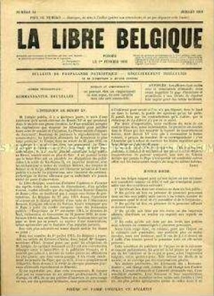 Illegale Wochenzeitung aus dem besetzten Belgien "La Libre Belgique", u.a. Interview mit Papst Benedikt XV.