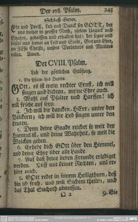 Der CVIII. Psalm : Lob der göttlichen Erlösung
