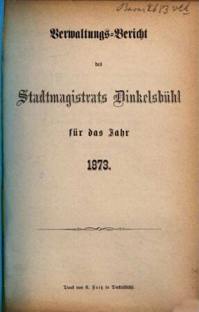 Verwaltungs-Bericht des Stadtmagistrats Dinkelsbühl für das Jahr .... 1873