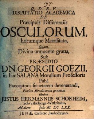 Disp. acad. de praecipuis differentiis osculorum horumque moralitate