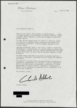 Brief an Donatella Baglivo, 05.04.1990