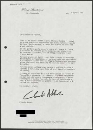 Brief an Donatella Baglivo, 05.04.1990