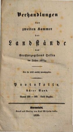 Verhandlungen der Zweiten Kammer der Landstände des Großherzogthums Hessen. Protokolle. 1835/36,8 (1836)