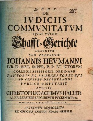 De Ivdiciis Communitatvm Qvae Vvlgo Ehafft-Gerichte Dicvntvr