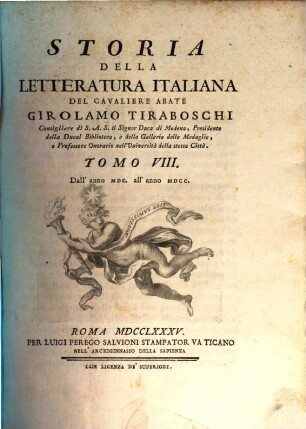 Storia Della Letteratura Italiana, 8. Dall' anno MDC. all' anno MDCC.