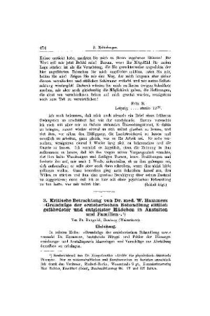 Kritische Betrachtung von Dr. med. W. Hammers Grundzüge der erzieherischen Behandlung sittlich gefährdeter und entgleister Mädchen in Anstalten und Familien : [Mitteilungen]