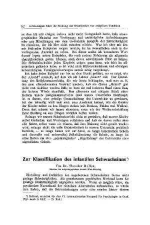 Zur Klassifikation des infantilen Schwachsinns