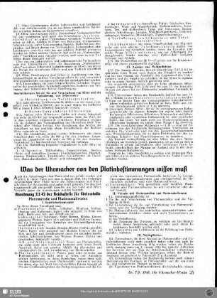 Was der Uhrmacher von den Platinbestimmungen wissen muß