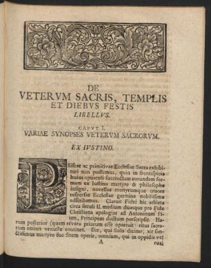 De Veterum Sacris, Templis Et Diebus Festis Libellus