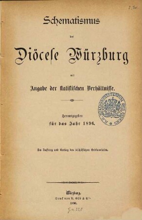 Schematismus der Diözese Würzburg. 1896