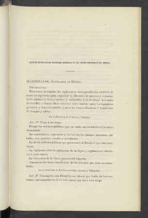 Decreto Estableciendo Ingenieros Generales En Los Puntos Principales Del Imperio