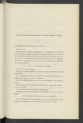 Decreto Estableciendo Ingenieros Generales En Los Puntos Principales Del Imperio