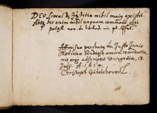 Gäbelchover, Christoph [vgl. 57r, 69r und 70r]. Stuttgart, 13.7.1614.