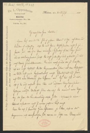 Brief an Ludwig Strecker  und B. Schott's Söhne : 16.08.1901