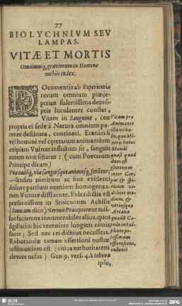 Biolychnium seu Lampas. Vitae Et Mortis : Omniumq[ue] graviorum in Honine pathoy index