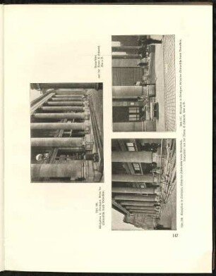 Abb. 166. + Abb. 167. + Abb. 168. Königsbau in Stuttgart, Ersatz der Säulenfüße durch Betonstein. Ausgeführt von der Firma E. Schwenk, Ulm a. D. .