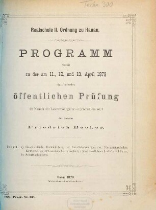 Programm : womit zu den ... öffentlichen Prüfungen ergebenst einladet, 1877/78
