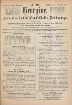 Siebenundfünfzigster Jahrgang. No. 49. Insterburg, 5. Dezember 1889.