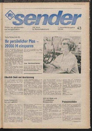 Betriebszeitung 'WF-Sender', Nr.43/1972 (1. Dezemberausgabe 1972)