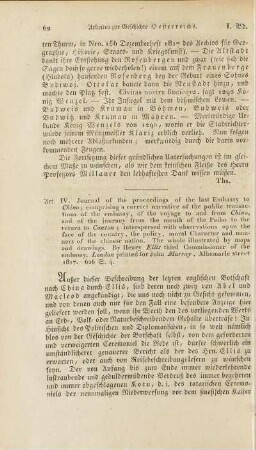 Art. IV. Journal of the proceedings of the last Embassy to China; ...