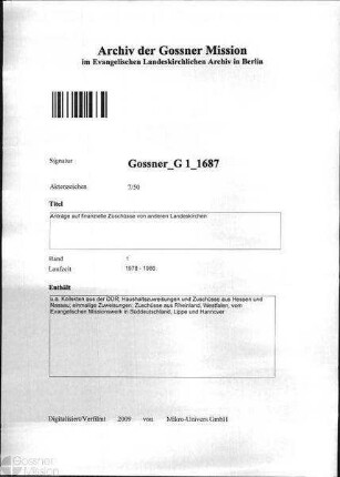 Anträge auf finanzielle Zuschüsse von anderen Landeskirchen