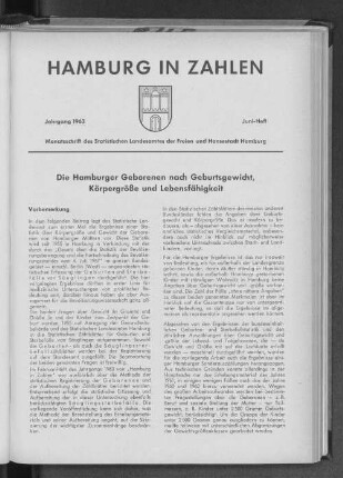 Die Hamburger Geborenen nach Geburtsgewicht, Körpergröße und Lebensfähigkeit