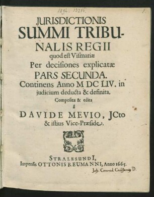 2: Continens Anno MDCLIV. in iudicium deducta & definita