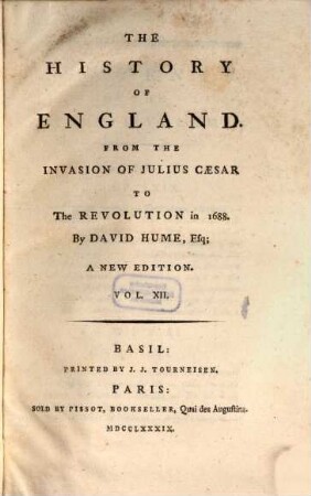 The History Of England : From The Invasion Of Julius Caesar To The Revolution in 1688., 12