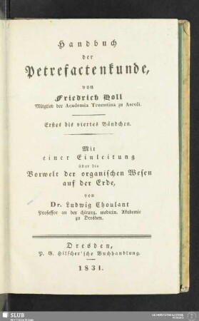 Handbuch der Petrefactenkunde : erstes bis viertes Bändchen