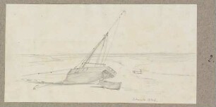 Segelboot und Beiboot am Strand bei Ostende