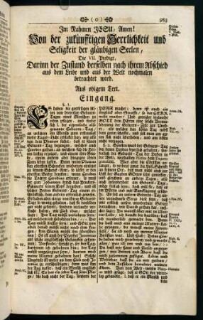 983-996, Die VII. Predigt, Darinn der Zustand derselben nach ihrem Abschied aus dem Leibe und aus der Welt nochmalen betrachtet wird.