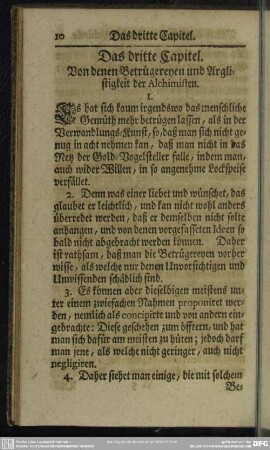 Das dritte Capitel. Von denen Betrügereyen und Arglistigkeit der Alchimisten