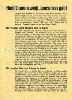 Propagandaflugblatt der SPD Tinnum zu den Kommunalwahlen 1948