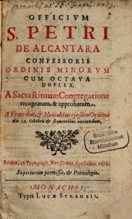 Officium in festo Sancti Petri de Alcantara