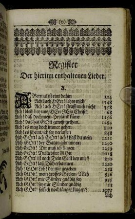 Register Der hierinn enthaltenen Lieder.