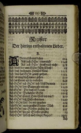 Register Der hierinn enthaltenen Lieder.