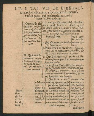 Lib I. Tab. VII. De Liberalitate ac beneficentia, (secunda iustitiae universalis parte) ...