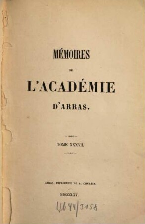 Mémoires de l'Académie d'Arras, 37. 1865