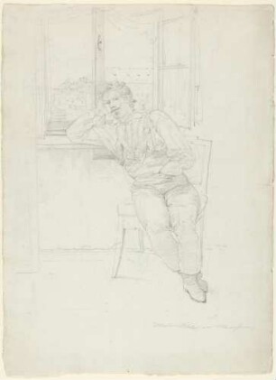 Maler Joseph Weber, vor geöffnetem Fenster sitzend