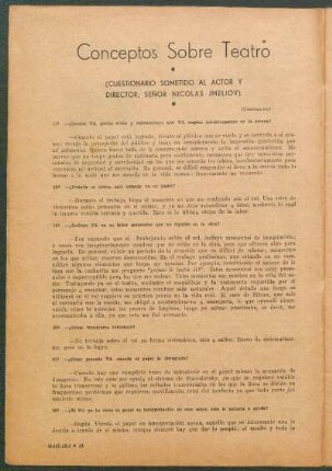 Conceptos sobre teatro : (cuestionario sometido al actor y directoa, señor Nicolas Jmeliov)