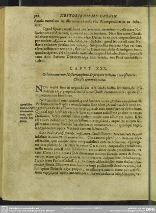 Caput XXX. Calvinianorum Nestorianismus de propria Deitatis omniscientia Christo communicata