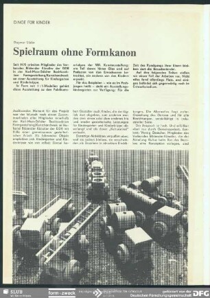 Spielraum ohne Formkanon : Dinge für Kinder