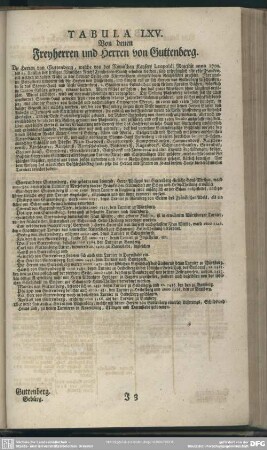 Tabula LXV. Von denen Freyherren und Herren von Guttenberg