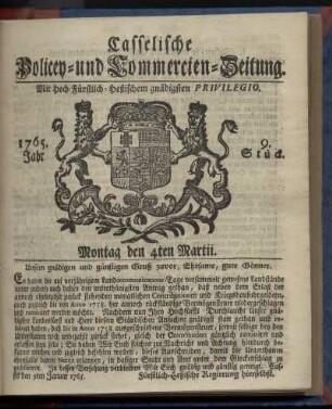 9. Stueck, Montag den 4ten Martii 1765