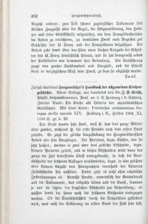 462-465 [Rezension] Hergenröther, Joseph, Handbuch der allgemeinen Kirchengeschichte