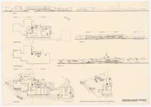 Sprengel-Museum, Hannover Wettbewerbsbeitrag: Grundrisse EG, ZG, 2. OG, Schnitte 1:500