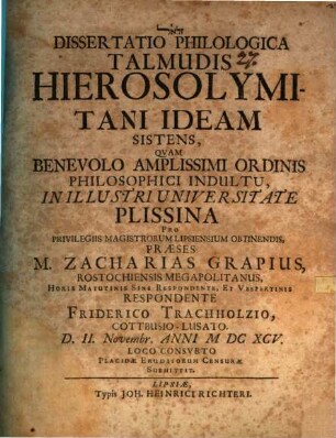 Diss. philol. Talmudis Hierosolymitani ideam sistens