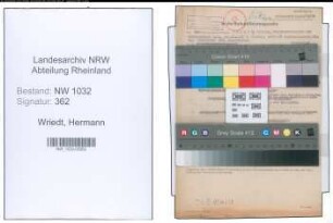 Entnazifizierung Hermann Wriedt , geb. 11.04.1895 (Hauptwachtmeister)